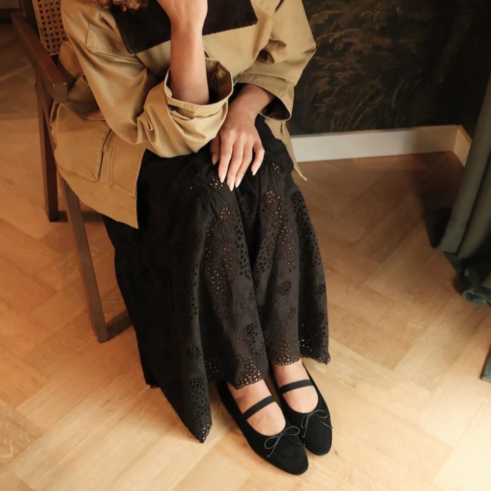 A. Soliani Como Strap Black Suede Mary Jane Ballet Flats Size 38.5 Made in Italy